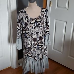 Floral grey, blue, black dress